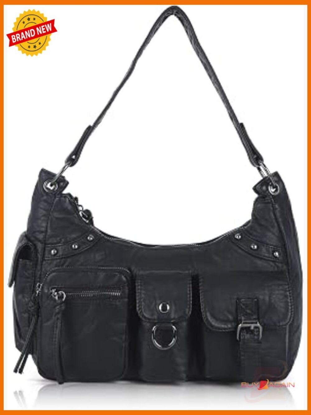 Hobo Bag Soft Vegan Leather Shoulder Tote Crossbody Removable Strap Multi-Pocket